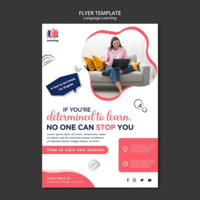 Abstract Design Vertical Flyer Template for Language Classes – Free Download