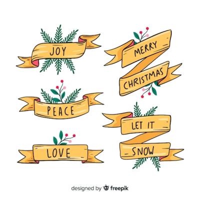 Hand Drawn Christmas Ribbon Collection – Free to Download