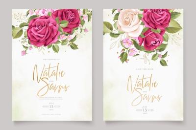 Hand Drawn Floral Roses Invitation Card Set – Free Download