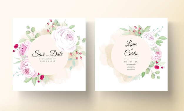 Beautiful Blooming Rose and Peony Flower Wedding Invitation Card – Free Download