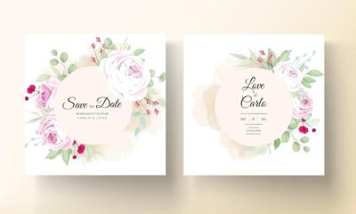 Beautiful Blooming Rose and Peony Flower Wedding Invitation Card – Free Download