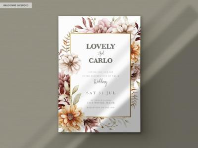 Stunning Autumn Floral Wedding Invitation Card Template – Free Download