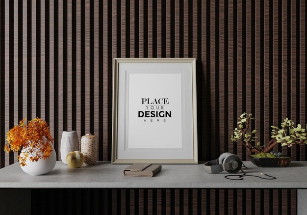 Poster Frame in Living Room PSD Mockup – Free to Download