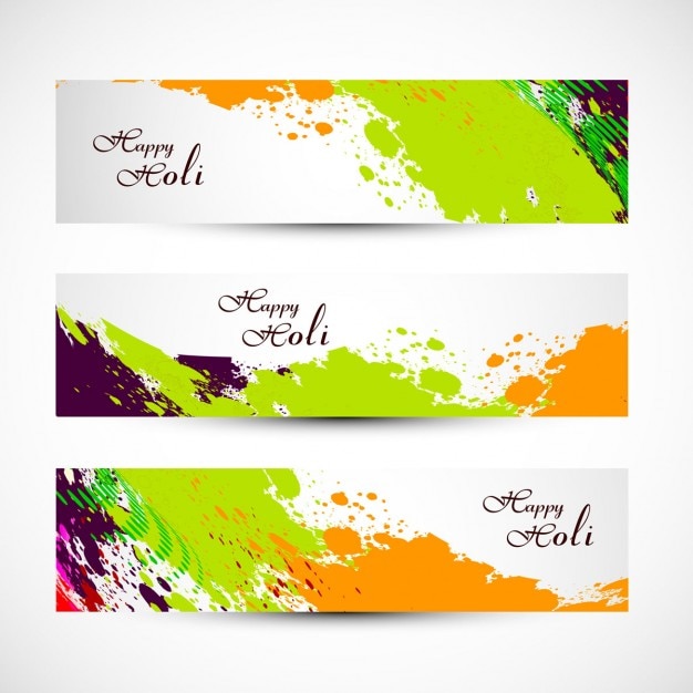 Vibrant Holi Headers Featuring Colorful Stains – Free to Download