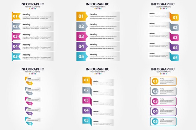 5 Steps Infographics Flat Design Vector Illustration Set – Free Download