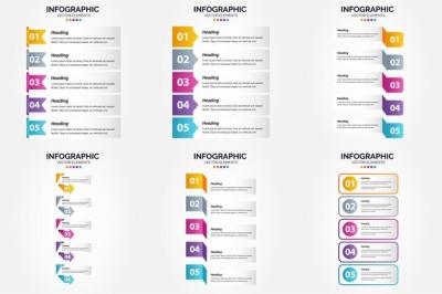 5 Steps Infographics Flat Design Vector Illustration Set – Free Download