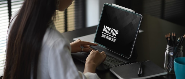 Computer Table Mockup Featuring Digital Tablet – Free Download