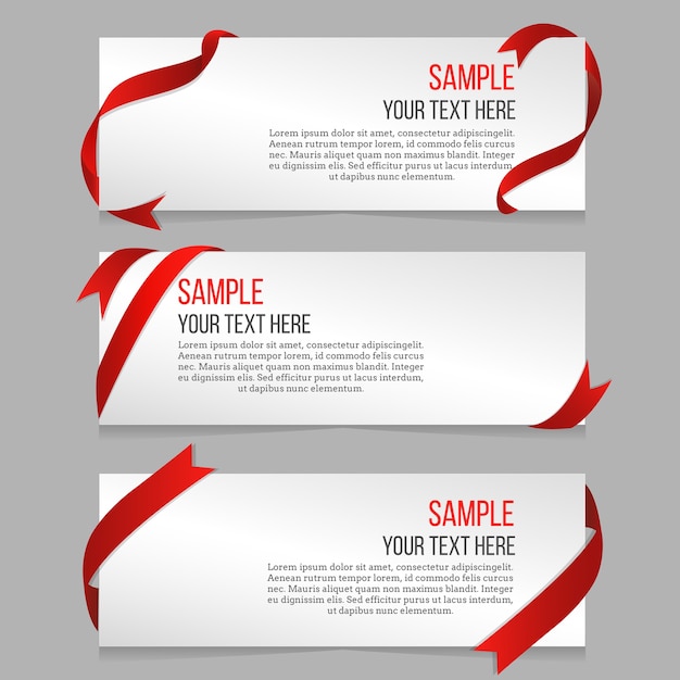 Horizontal Banners Vector Set with Red Ribbons for Decoration – Free Download