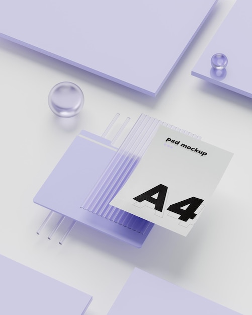 Purple Folder A4 White Paper Stationary Mockup on Isometric Background – Free Download