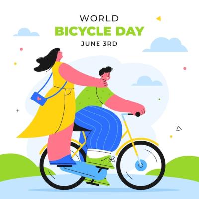 Celebrate World Bicycle Day with Flat Illustrations – Free Download