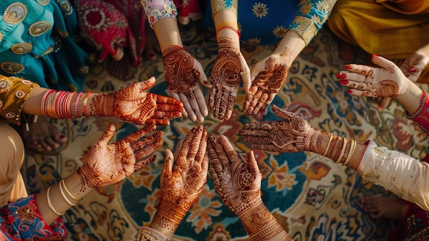 A Group of Women Celebrating with Henna Hands – Free Download