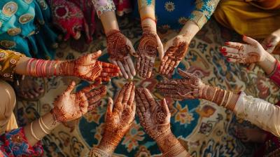 A Group of Women Celebrating with Henna Hands – Free Download