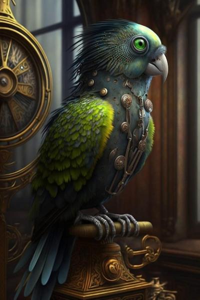 A Blue Parrot on a Table Next to a Clock – Free Download