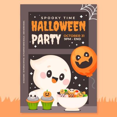 Hand Drawn Flat Halloween Party Vertical Flyer Template – Free Download