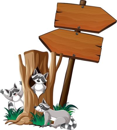 Wooden Sign Banner Featuring a Raccoon – Free Download