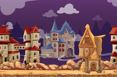 Seamless Medieval City Landscape Background for Computer Games – Free Download