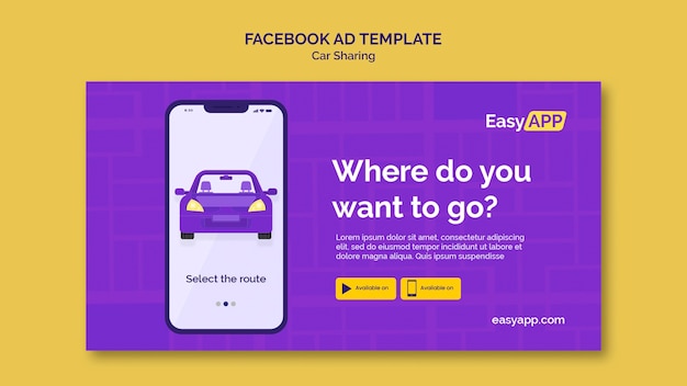 Flat Design Car Sharing Square Facebook Template – Free Download