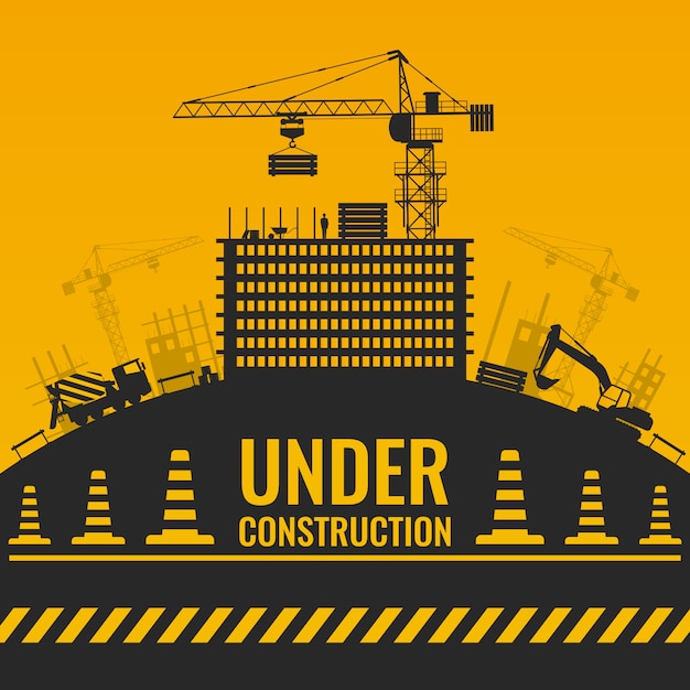 Under Construction Silhouettes with Building Equipment and Barrier Tape – Free Download