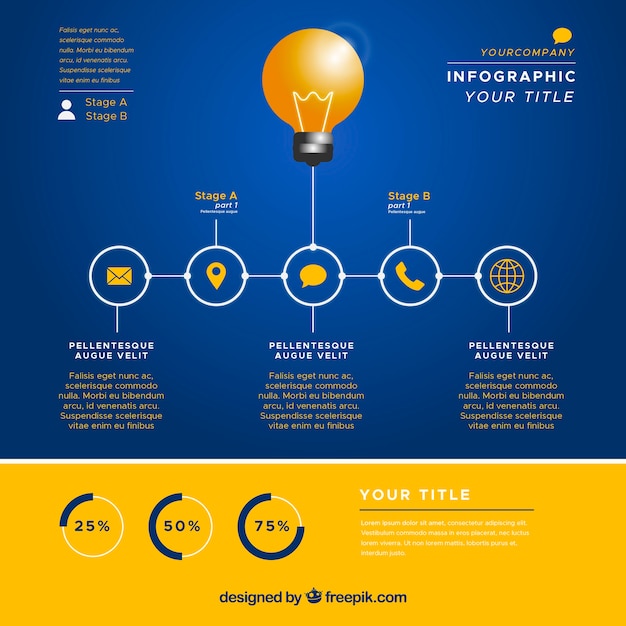 Infographics with a Light Bulb in Flat Design – Free to Download