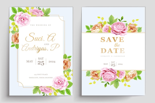 Floral Roses Design Wedding Invitation Card – Free Download