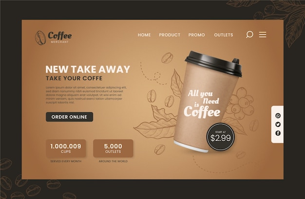 Hand Drawn Engraving Coffee Shop Landing Page – Free Stock Photo for Download