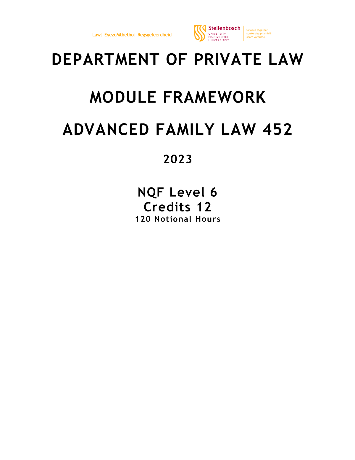 Advanced Family Law 452 Module Framework 2023 Final BW comments 