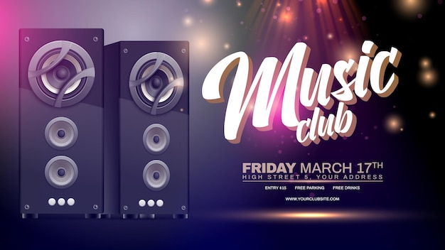 Isometric Purple Sound Speakers Horizontal Poster for Music Club Events – Free Download