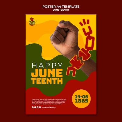 Vertical Poster Template for Juneteenth Featuring Hand and Broken Chain – Free Download