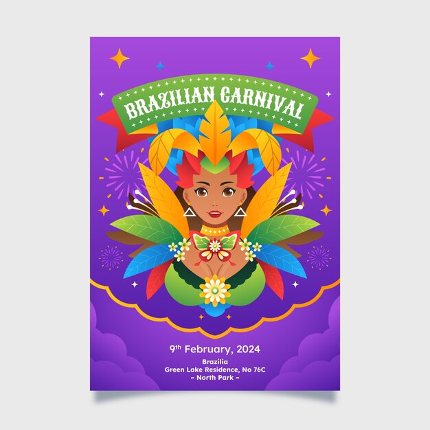 Gradient Vertical Poster Template for Brazilian Carnival Celebration – Free Download