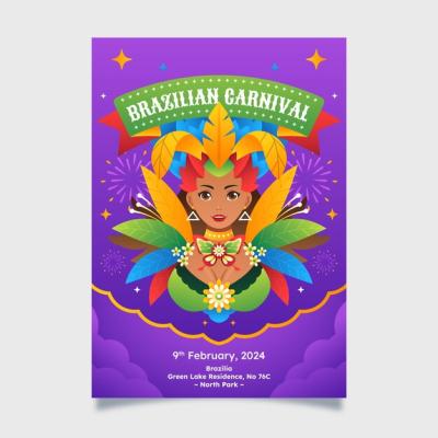 Gradient Vertical Poster Template for Brazilian Carnival Celebration – Free Download