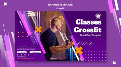 Physical Exercise Classes Horizontal Banner Template with Geometric Shapes – Free Download