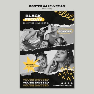 Vertical Poster Template for Black Friday Sales with Torn Paper Texture – Free Download