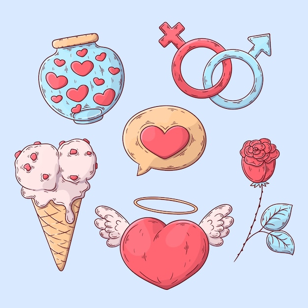 Hand Drawn Valentine’s Day Element Collection – Free to Download