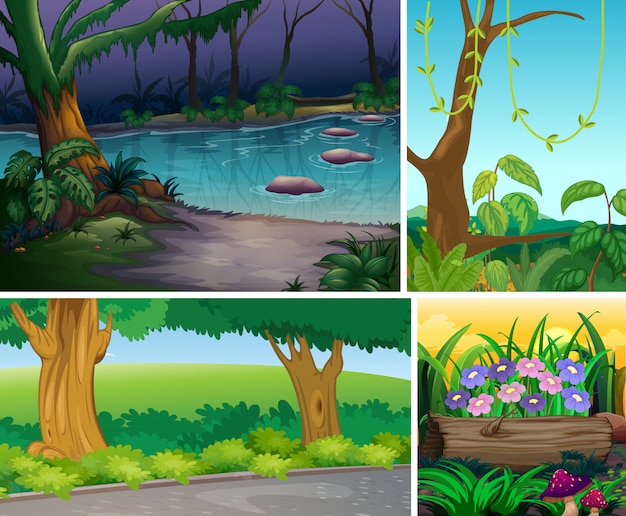 Four Different Nature Scene Vector Designs of Forest and Swamp – Free Download