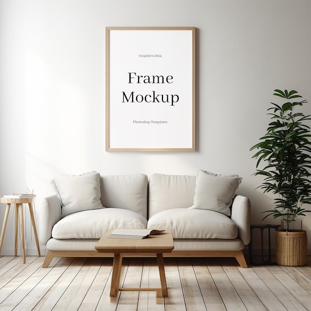 Realistic PSD Photo Frame Mockup in the Living Room – Free Download