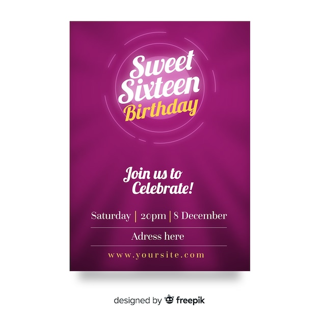 Purple Sweet Sixteen Party Invitation Card – Free Download