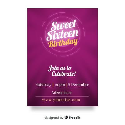 Purple Sweet Sixteen Party Invitation Card – Free Download