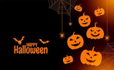 Happy Halloween Card Design Featuring Pumpkins and Spiders – Free Download