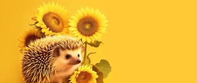 Hedgehog Surrounded by Sunflowers Panoramic Layout – Free Stock Photo Download