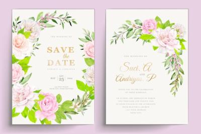 Floral and Leaves Design Wedding Invitation Card – Free Download