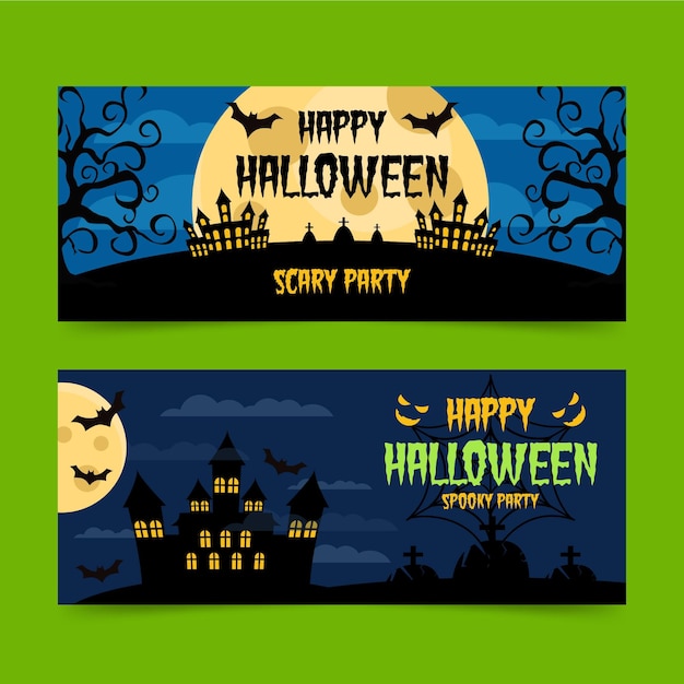 Halloween Banner Templates in Flat Design – Free Download