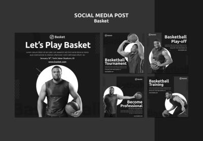 Black and White Instagram Posts Featuring Male Basketball Athlete – Free Download