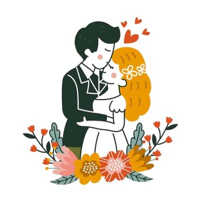 Hand-Drawn Wedding Couple Illustration – Free Download