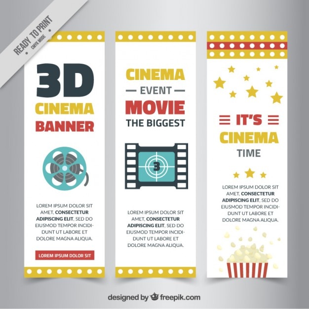 3D Cinema Banners Featuring Movie Elements – Free Download