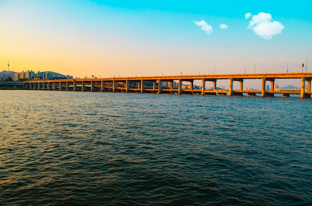 The Banpo Bridge at Sunset over the Han River in Downtown Seoul – Free Stock Photo, Download for Free