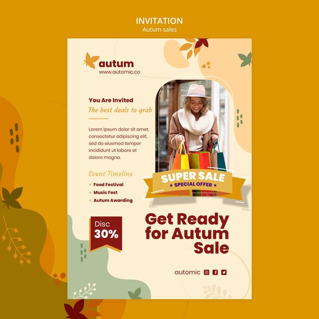 Autumn Invitation Template in Flat Design – Free Download