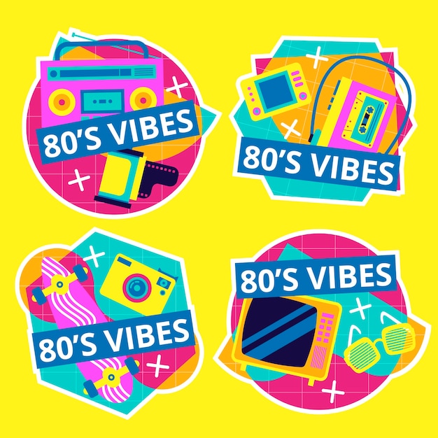 80s Party Flat Labels and Badges Set – Free Download