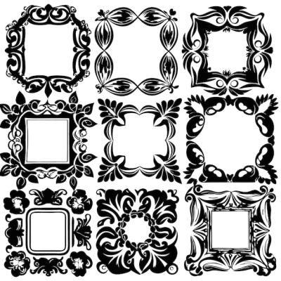 Nine Intricate Black and White Floral Frame Designs – Free Download