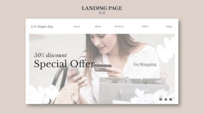 Landing Page Template for 11.11 Singles’ Day Sales Featuring Leaves – Free Download