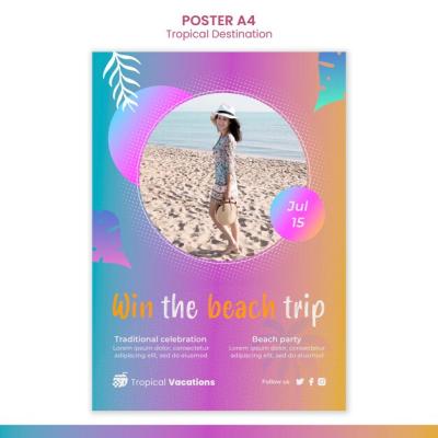 Gradient Tropical Destination Poster Design Template – Free Download